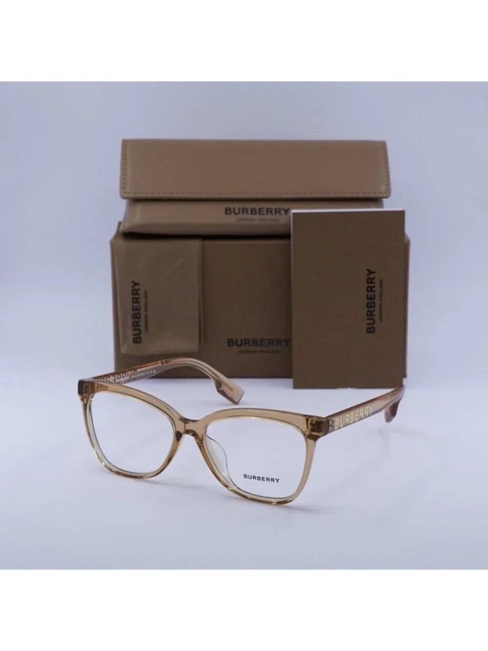 Burberry BE2364F 3779 Eyeglasses Transparent Brown 54mm Cat Eye Frame